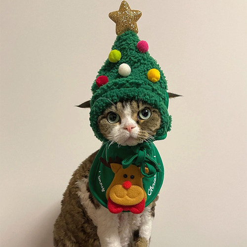 猫咪狗狗帽子围脖圣诞装冬季头套