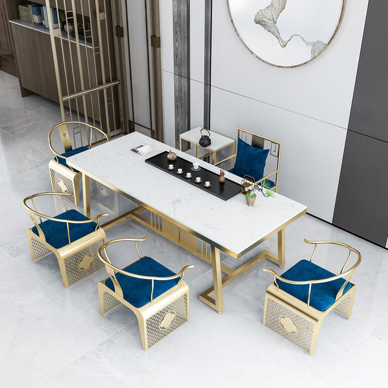 新中式岩板办公室茶桌椅组合功夫茶台岩板轻奢现代茶室茶几