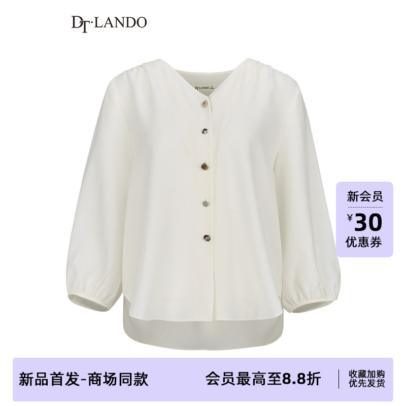 DTLANDO/商场同款25秋新品女装优雅简约V领长袖衬衫宽松显瘦上衣