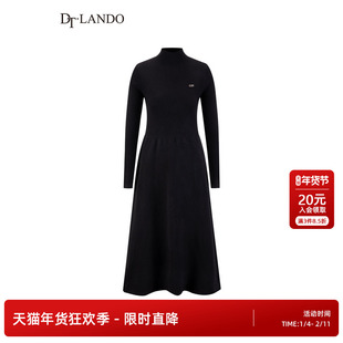 DTLANDO冬季女装优雅气质知性收腰设计显瘦长袖针织小黑连衣裙子