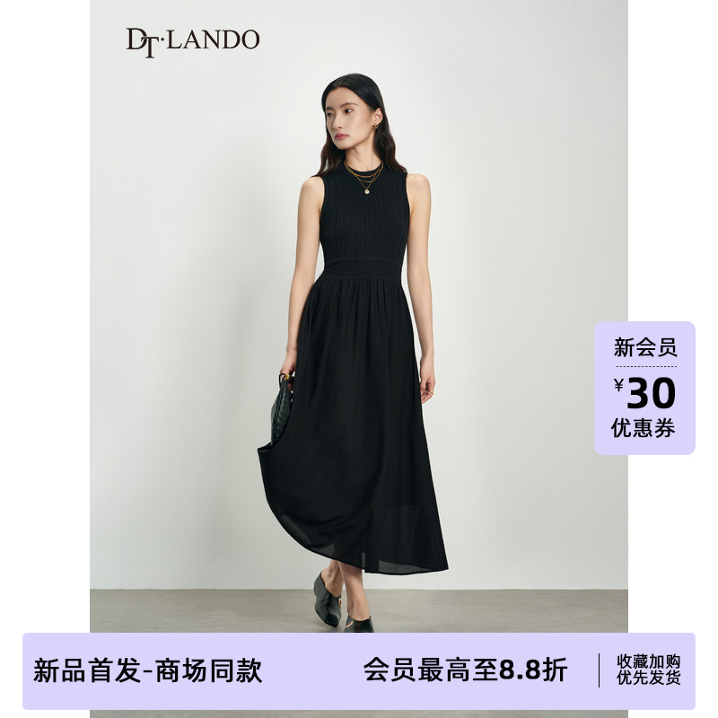 DTLANDO/商场同款25秋新款女装赫本风收腰显瘦压褶无袖小黑裙