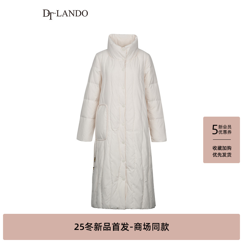 DTLANDO/商场同款25冬新品女装简约90%鸭绒立领中长款羽绒服外套