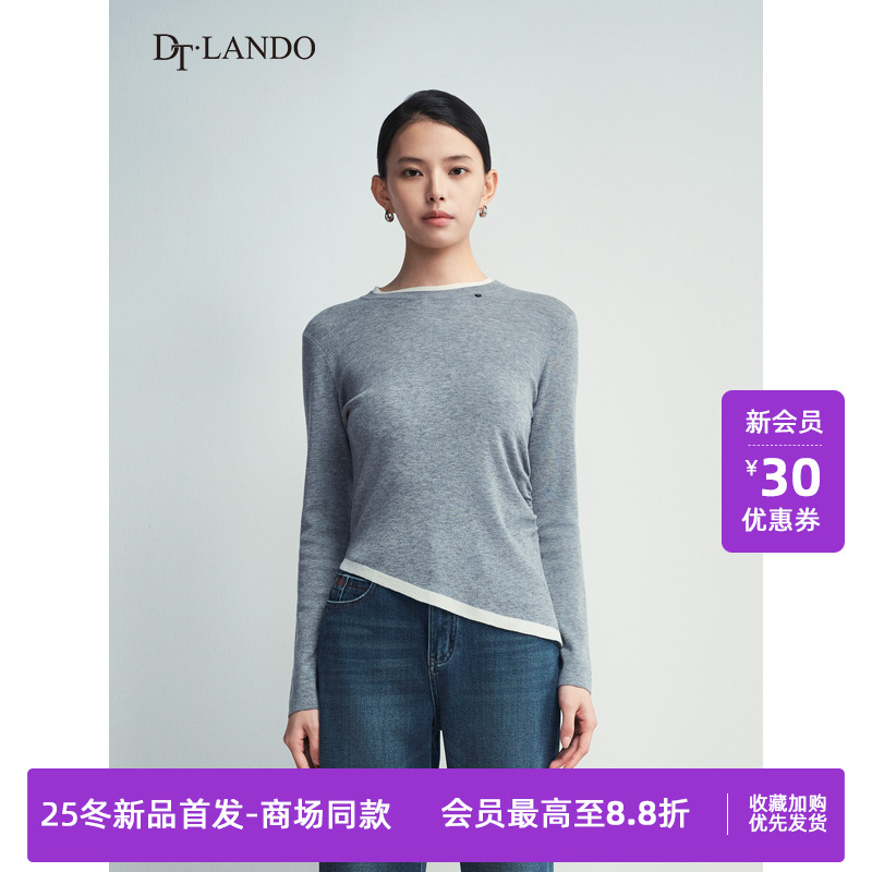 DTLANDO/商场同款25冬新品女装不对称下摆修身纯色毛织上衣