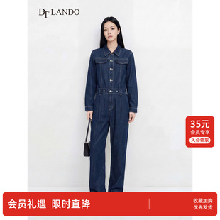 DTLANDO/商场同款春秋款工装风明线装饰腰带收腰显瘦牛仔连体裤女