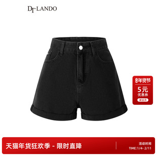 DTLANDO夏季女装简约时尚中高腰卷边款设计师品牌牛仔短裤子