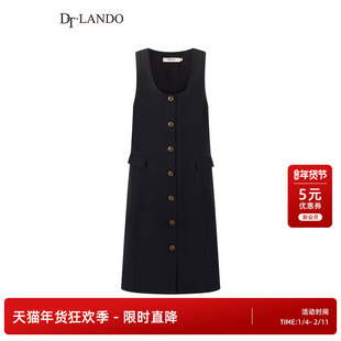 DTLANDO冬季女装简约无袖连衣裙直筒单排扣设计师品牌背带裙子