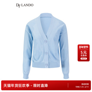 DTLANDO秋季女装清新浅蓝针织开衫提花设计V领设计师品牌外套