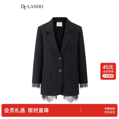 DTLANDO蕾丝拼接西装外套女春季时尚设计感中长款宽松显瘦小西装