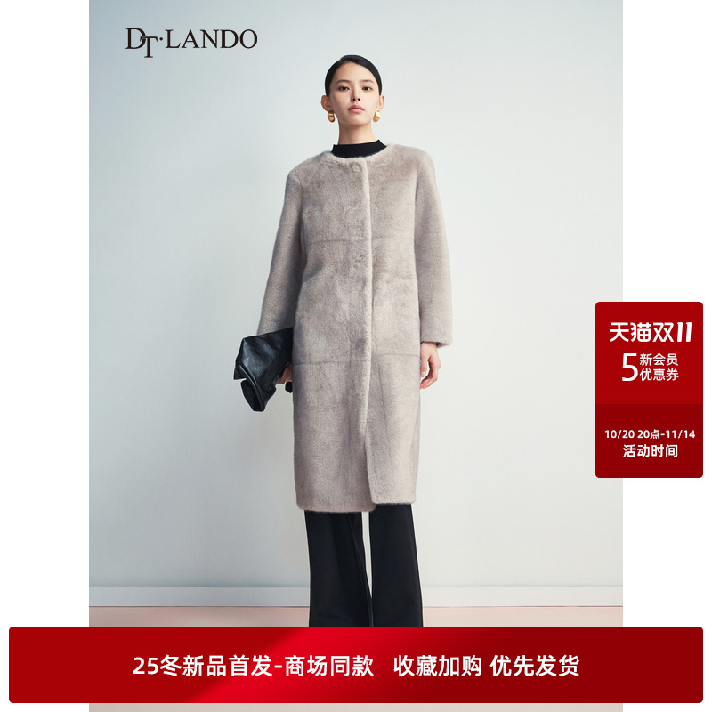 DTLANDO/商场同款25冬新品女装奢华柔感百搭圆领中长款大衣外套