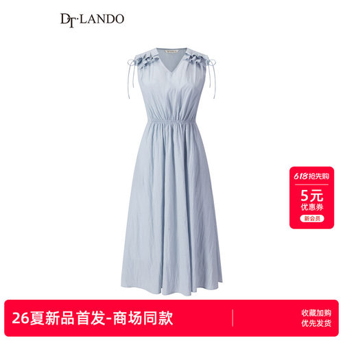 DTLANDO/商场同款26夏季新品法式V领木耳边抽绳设计无袖连衣裙