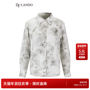 DTLANDO秋季女装素雅水墨印花长袖衬衫设计师品牌宽松衬衣外套
