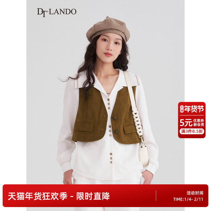 DTLANDO秋季美拉德系马甲文艺复古V领通勤百搭叠穿显瘦马夹上衣