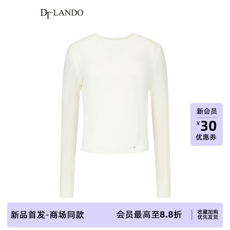 DTLANDO/商场同款25秋新品女装简约圆领下摆小标志长袖T恤罩衫