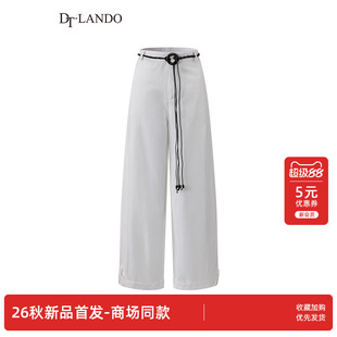 DTLANDO/商场同款26秋季新品黑色圆环抽绳系带卷裤脚垂顺阔腿裤女