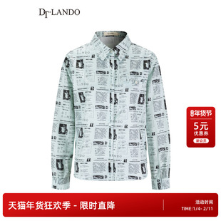 DTLANDO春季女装个性报纸印花长袖衬衫独特设计师品牌上衣外套
