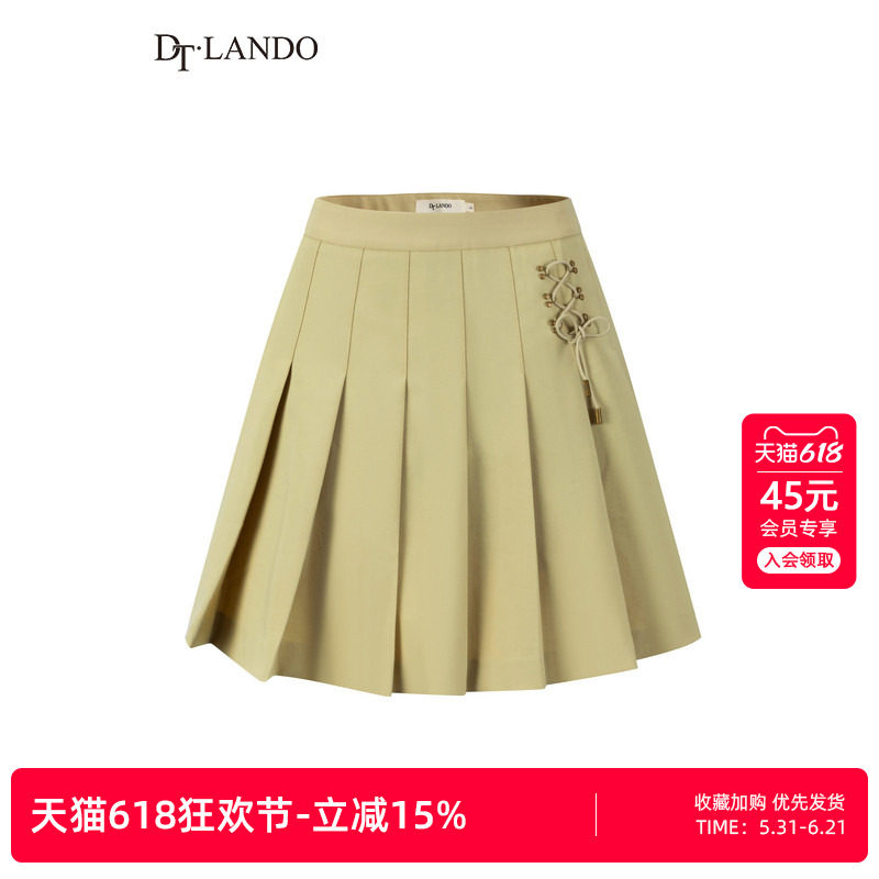DTLANDO春季女装俏皮活力侧边系带设计感设计师品牌百褶A字短裙子