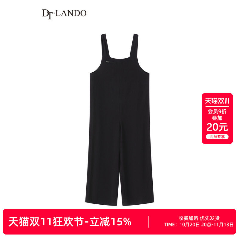 DT&middot;LANDO夏季款黑色女装吊带连体裤可爱风俏皮减龄小个子长裤