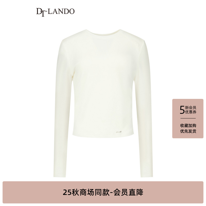 DTLANDO/商场同款25秋新品女装简约圆领下摆小标志长袖T恤罩衫