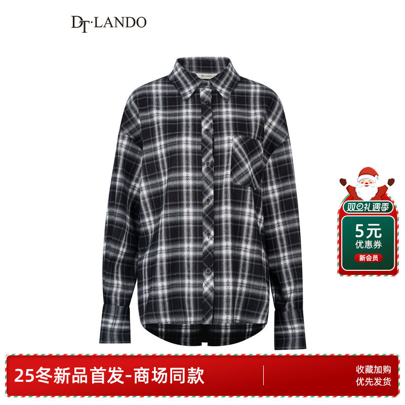 DTLANDO/商场同款25冬新品女装气质百搭经典格纹翻领衬衫通勤外套