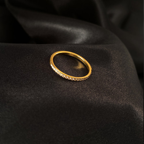 轻奢小钻戒指极细18k金半排钻