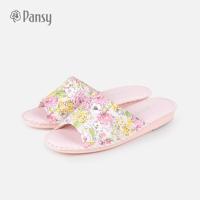 pansy日式拖鞋女家用软底静音防滑舒适拖鞋室内木地板穿夏季蓝黄
