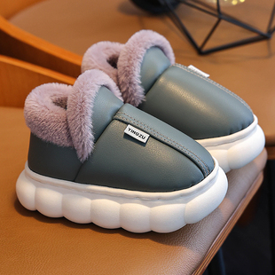 儿童棉鞋男女童冬季外穿室内家居拖鞋防滑宝宝皮质防水保暖包跟