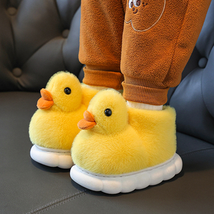 儿童棉鞋包跟冬季保暖防滑小孩子居家鞋可爱小黄鸭厚底男童棉拖鞋
