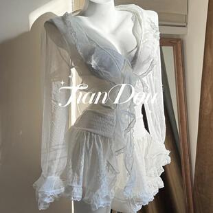 【天使之心】高级质感性感纯欲分体罩衫泳衣氛围度假比基尼四件套