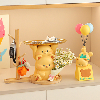 可爱小熊入户门钥匙收纳玄关捧花摆件客厅家居鞋柜装饰品新家礼物