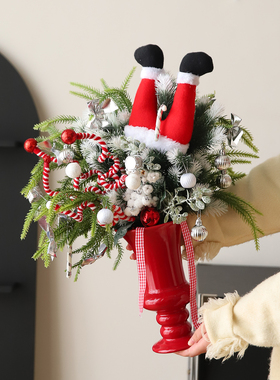 圣诞节红靴子圣诞树桌面中古风摆件高级感小众客厅家居电视柜装饰