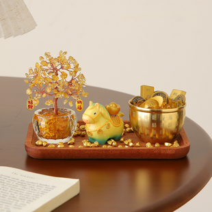 马上有钱黄水晶发财树入户门玄关聚宝盆装 饰摆件客厅旺宅招财聚财