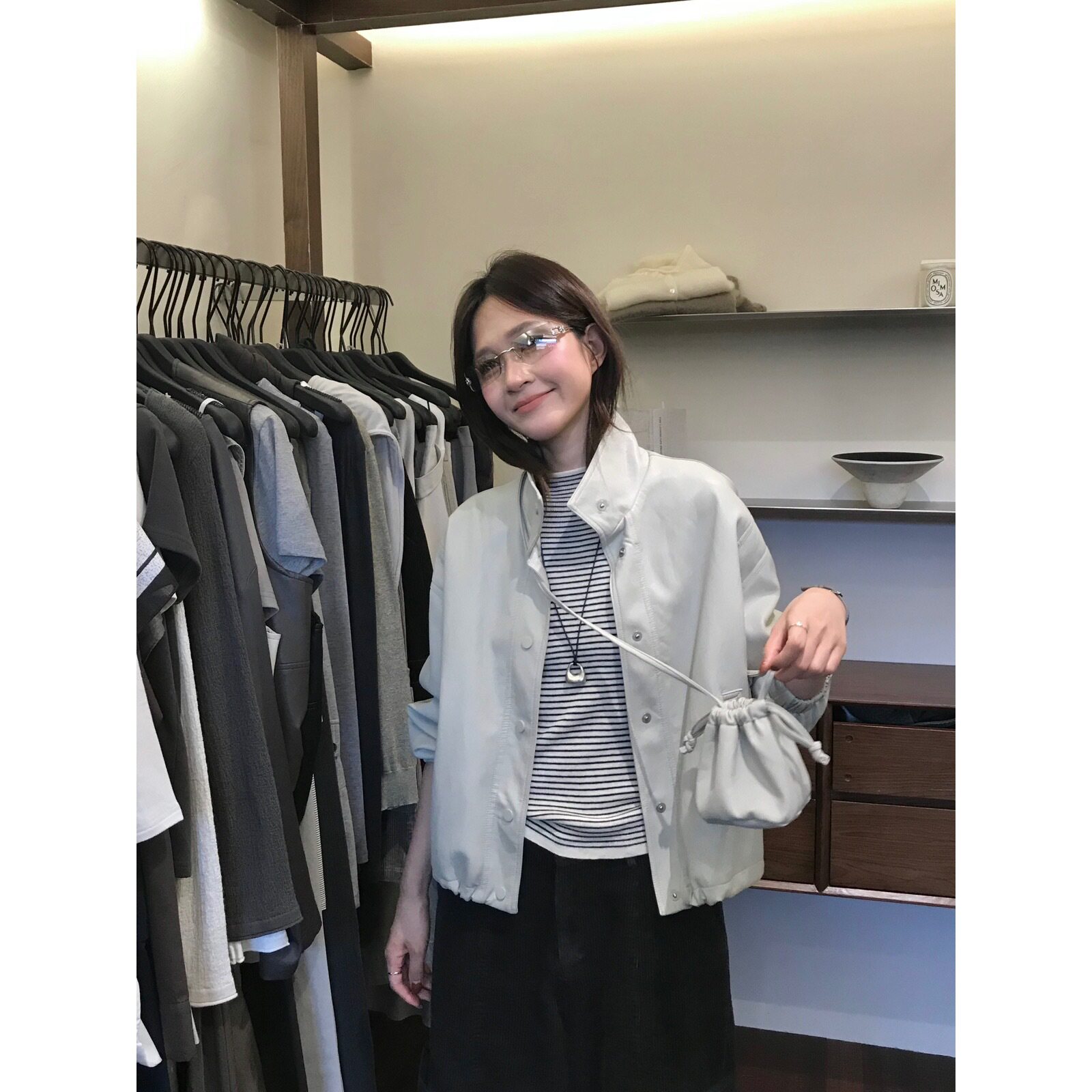 【密思家】早秋酷感松弛—氛围感立领PU外套皮衣(配小包包)W69226