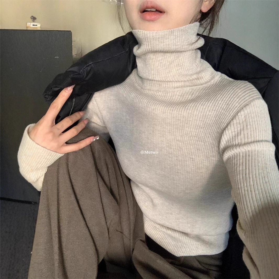 韩系高领软糯内搭打底针织衫女秋冬季堆堆领气质修身显瘦毛衣上衣