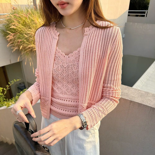 【DIGM】Jorise lumo韩系极简百搭气质圆领镂空显瘦针织开衫