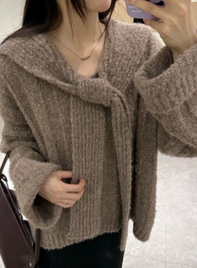 DIGM广州十三行女装2025秋冬羊驼毛羊毛围巾领针织毛衣女A31602