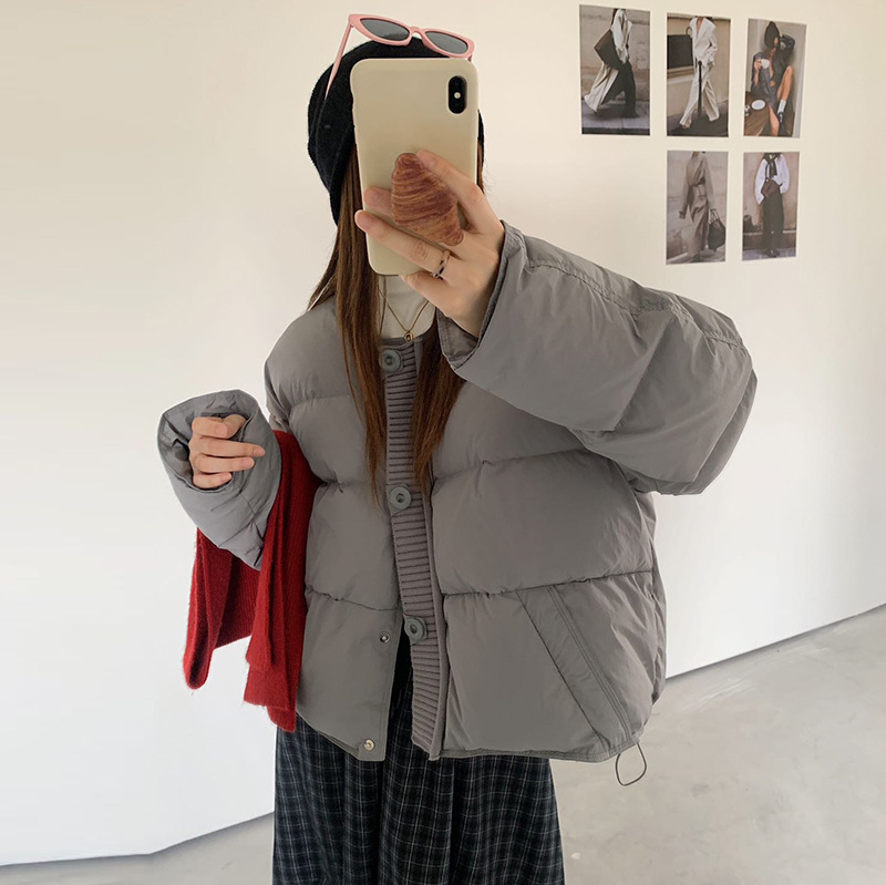 高蓬松甜美小个子针织门襟羽绒服女短款2025冬季加厚白鸭绒面包