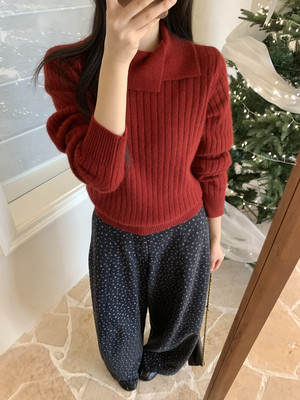 清仓 不退不换 sheep韩系不规则羊毛翻领坑条保暖毛衣女 2389085