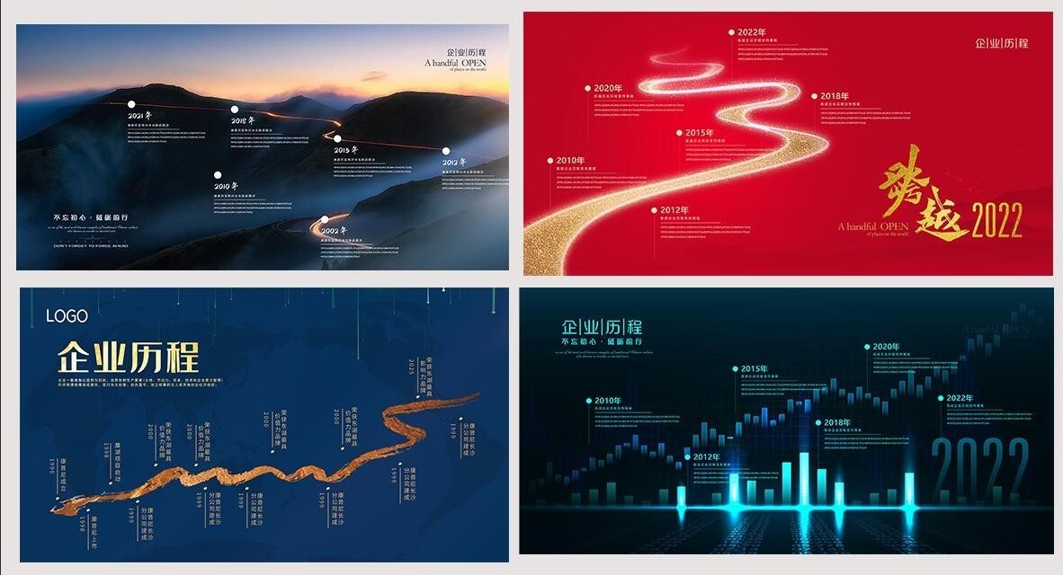 简约创意企业公司集团发展历程时间轴文化墙展板psd设计素材模版