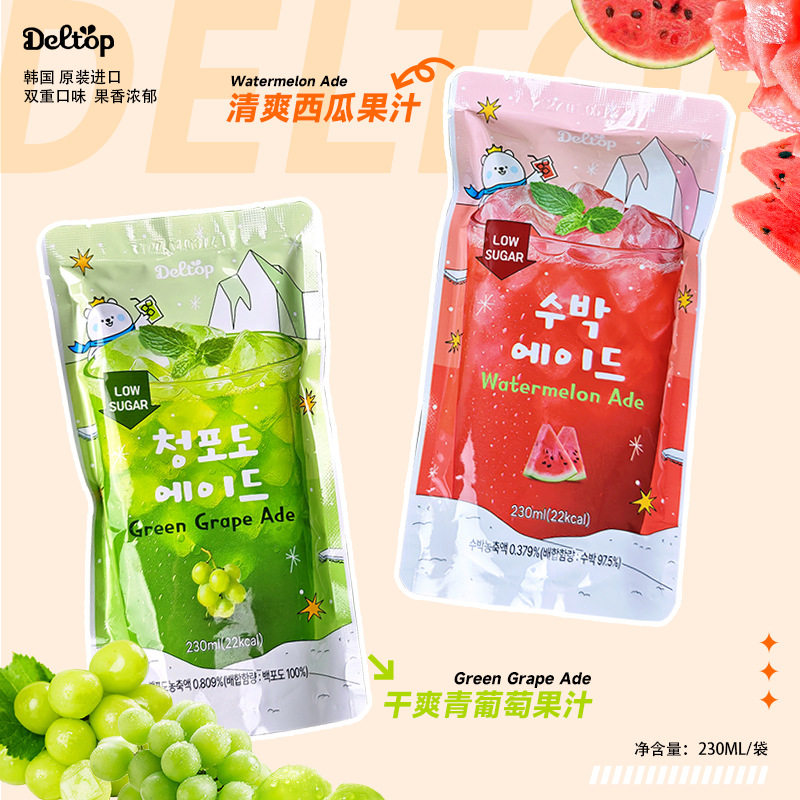 韩国进口DELTOP西瓜果味青葡萄味饮料230ml袋装便携即饮饮料