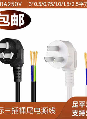 包邮纯铜电源线带插头10A16A3*0.75/2.5平方三脚插头线电器连接线