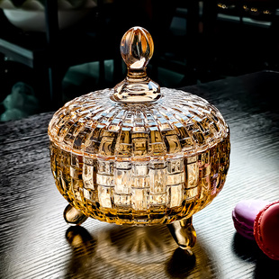 2025新款 水晶玻璃碗带盖糖果罐大号收纳盒干果盘精致小果盘高级感