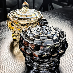 水晶玻璃碗水果盘糖果罐有盖带盖果盘零食干果收纳盒醉虾专用容器
