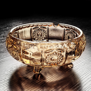 水晶玻璃烟灰缸高端大气上档次家用客厅大号琥珀色轻奢高级感高档