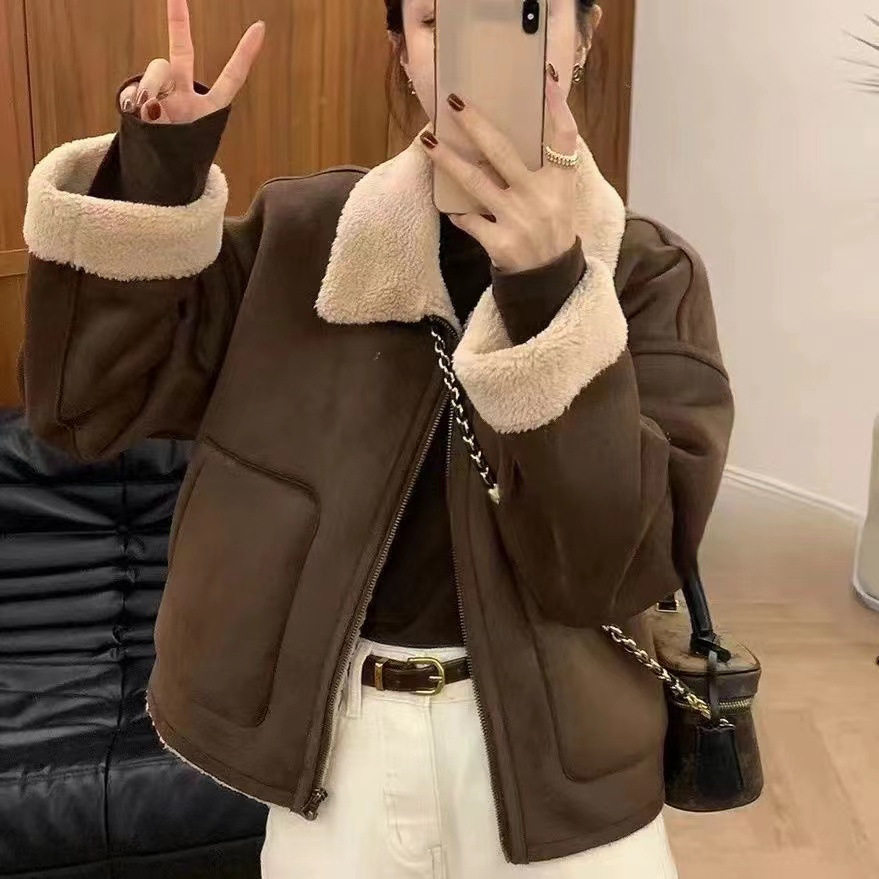 小个子时尚设计感羊羔毛