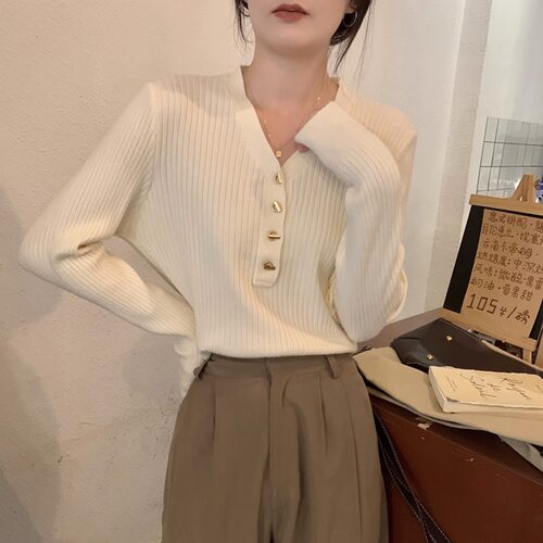 针织毛衣女v领正肩衫秋冬