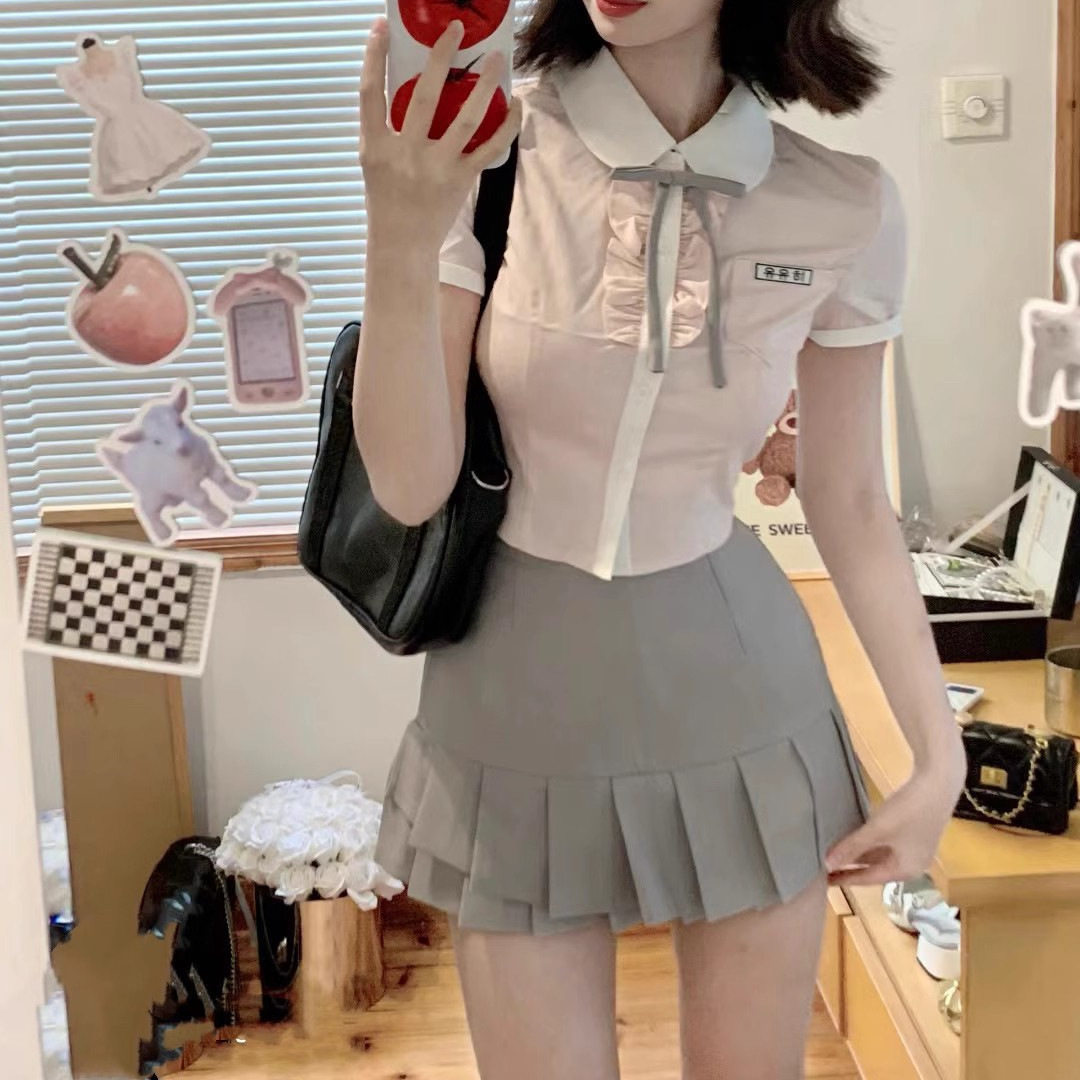 清新少女短裙学院风百褶