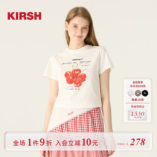 经典 T恤女2025夏季 樱桃KIRSH 樱桃印花短袖 上衣女生 韩版 圆领短款