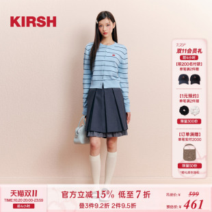 樱桃KIRSH 假两件拼接格纹甜美A字裙 韩系百褶半身裙2025秋冬新款