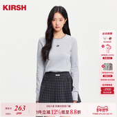 樱桃KIRSH曲牙绣花长袖 艾米同款 T恤女2026春韩系百搭显瘦上衣