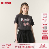 关晓彤同款 樱桃KIRSH 撞色印花圆领短袖 女25夏季 韩系休闲T恤